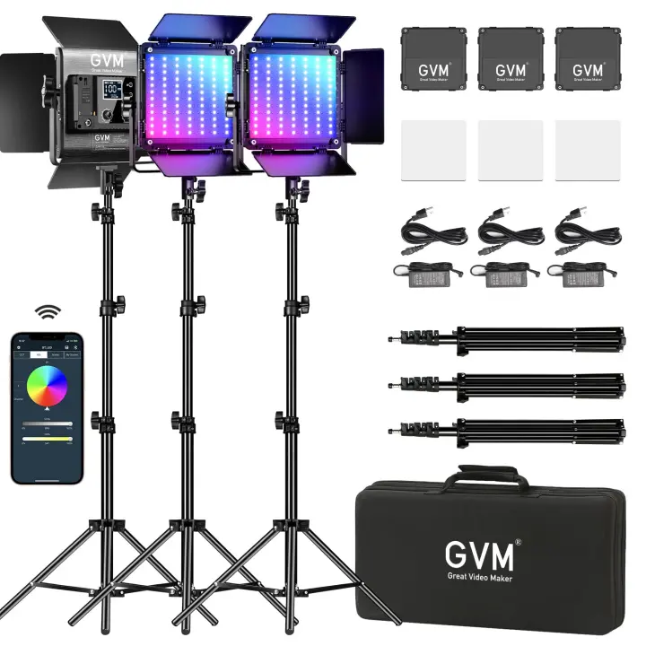 GVM 800D RGB LED Studio Video Light Kit (3-Pack)