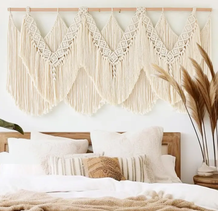 Handwoven Macrame Wall Hanging Boho Tassel Tapestry 47W x 25L