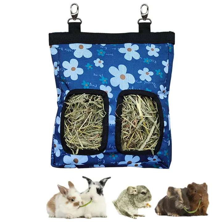 Hanging Hay Bag Feeder for Guinea Pigs & Rabbits — Double-Layer Floral