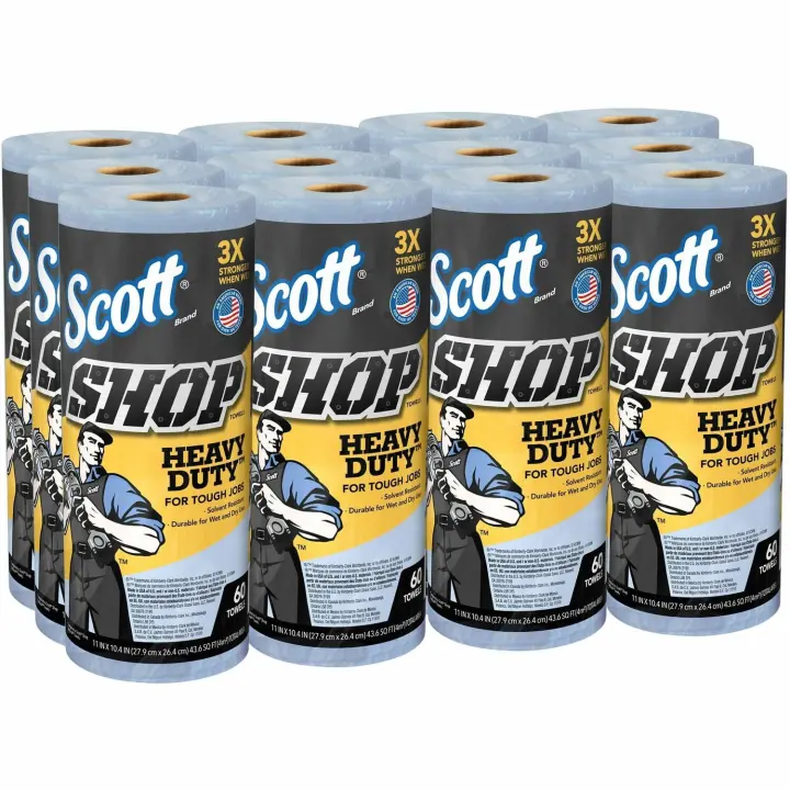 Heavy-Duty Shop Towels — 60 Sheets/Roll, 12-Roll Pack