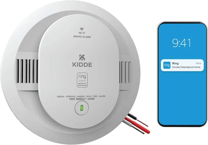 Kidde Smart Hardwired Smoke Alarm (RGSAR-RW) with Ring App & AA Backup