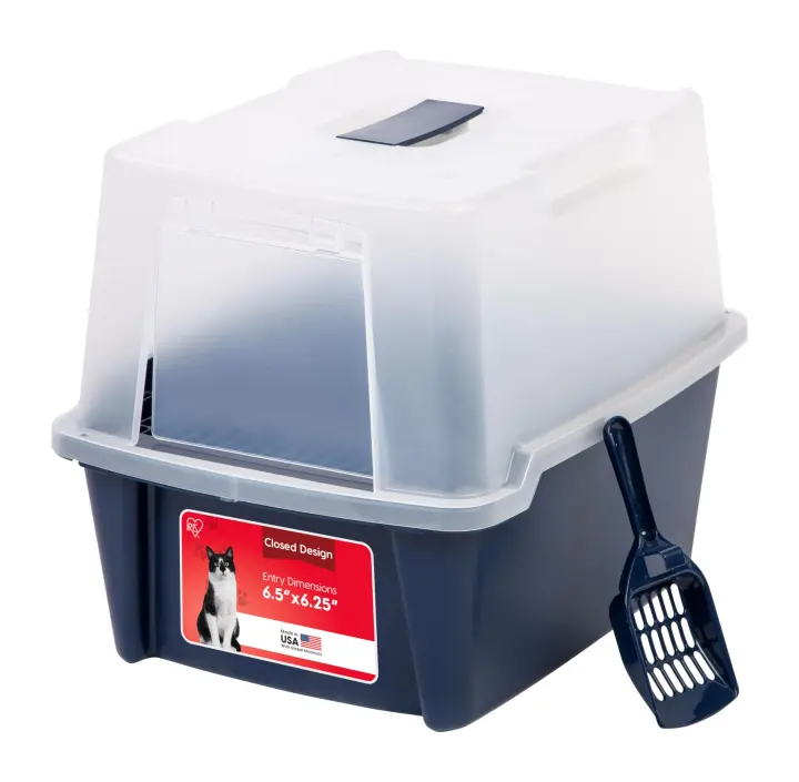Large Front-Entry Enclosed Cat Litter Box (Navy)