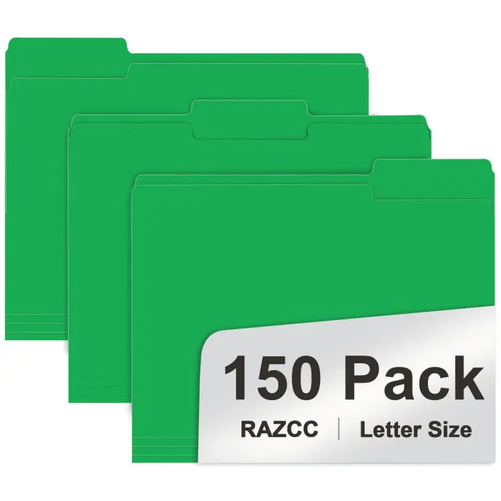Letter-Size 1/3-Cut Tab File Folders — 150-Pack, Assorted Green