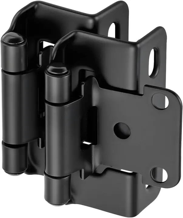 Matte Black Cabinet Hinges — 1/2in Overlay, Semi-Concealed 4-Pack