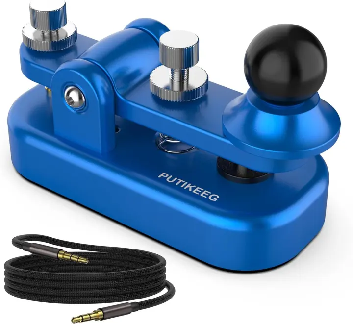 Mini CW Double-Paddle Morse Key — Aluminum Portable Hand Key (Blue S)