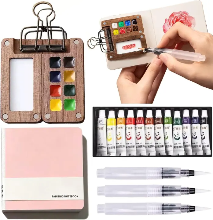 Mini Watercolor Travel Set — 12-Color Walnut Pocket Palette