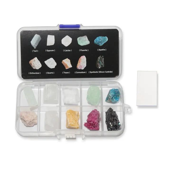 Mohs Hardness Test Kit — 10 Mineral Samples with Porcelain Streak Plate