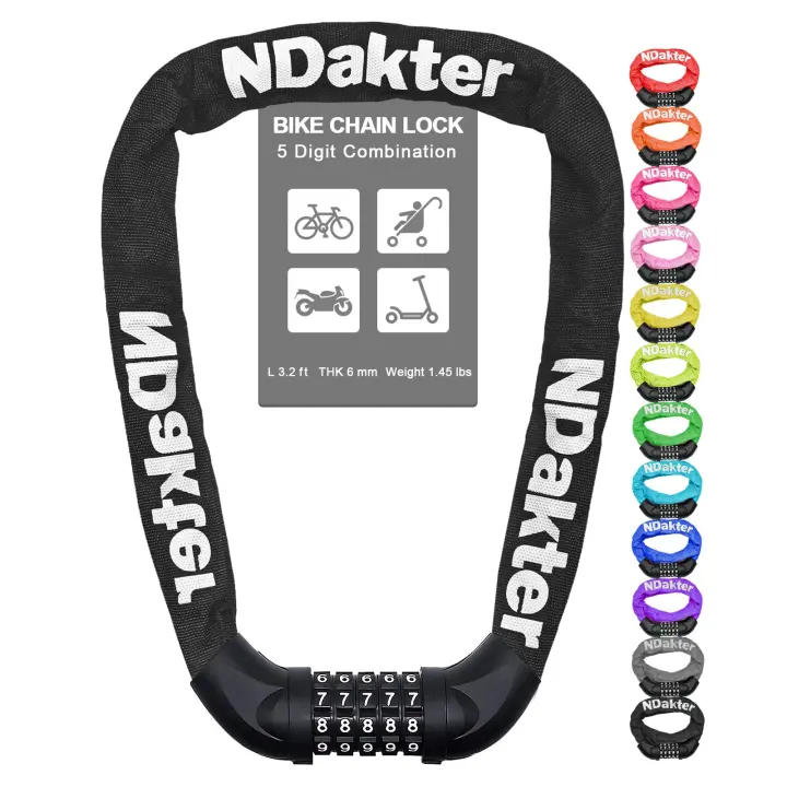 NDakter 5-Digit Combo Heavy-Duty Bicycle Chain Lock (3.2/4.27/5 ft)