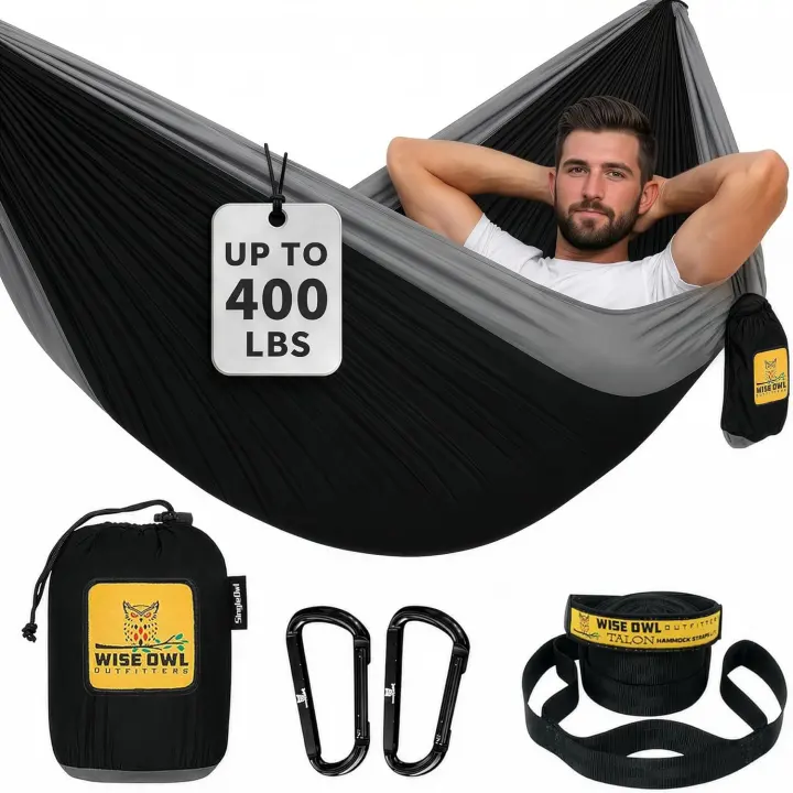 Parachute Nylon Camping Hammock — Single Lightweight Traveler Hammock