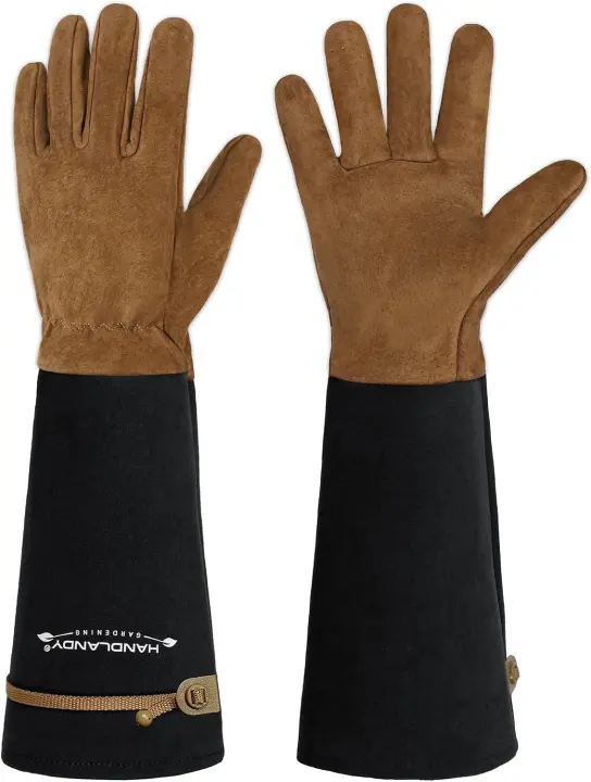Pigskin Thorn-Resistant Gardening Gloves with Forearm Gauntlets (M)