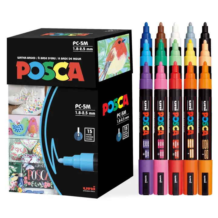 Posca 15-Pack 5M Acrylic Paint Markers — Medium Reversible Tips