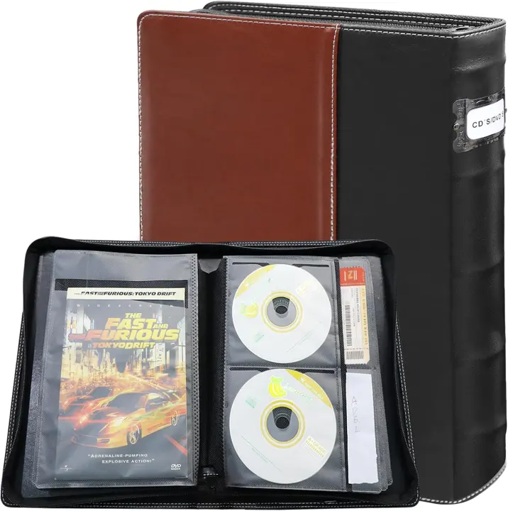 PU Leather DVD/CD Storage Binder — 56-Disc Organizer with 28 Pockets