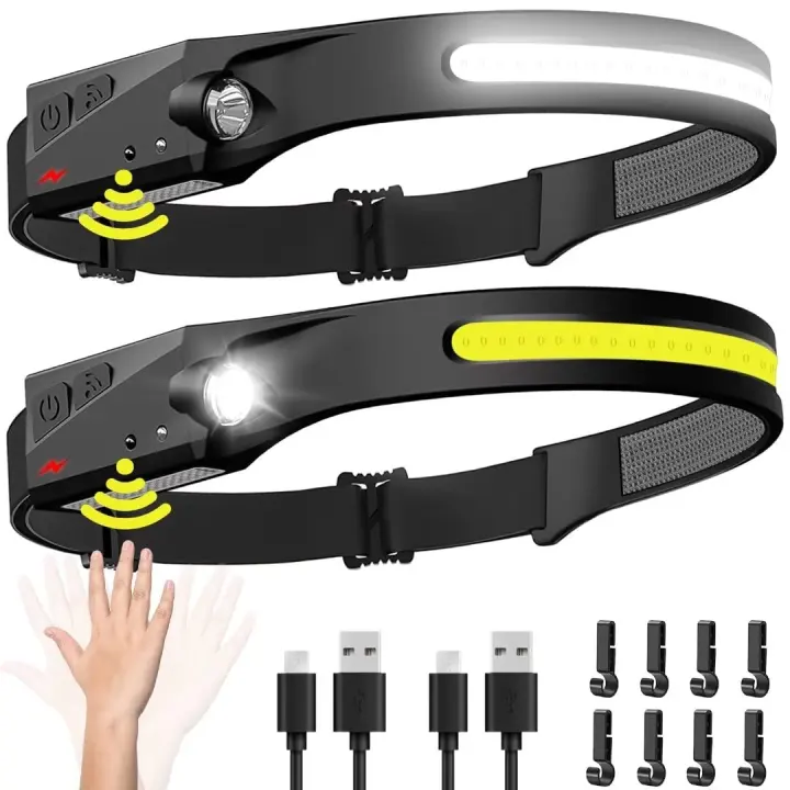 Rechargeable 2-Pack Headlamp — 230° Wide-Beam LED with Motion Sensor