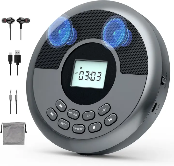 Rechargeable Portable CD Player with Bluetooth, Speakers & Headphones