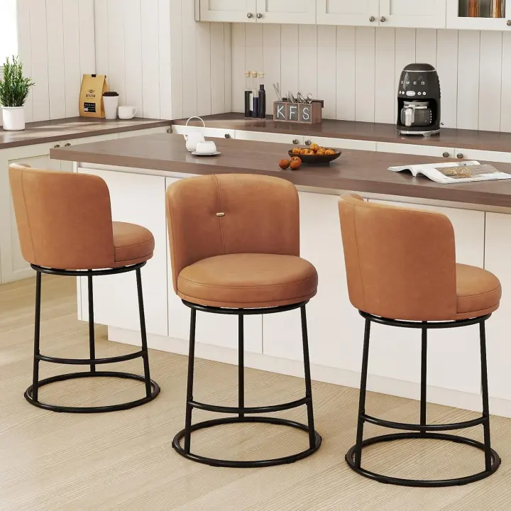 Set of 3 Swivel Counter-Height Bar Stools — 26" Upholstered Chairs with Backs