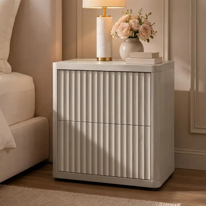 SICOTAS Cas Fluted 2-Drawer Nightstand — Tall Bedside Table (24.4")