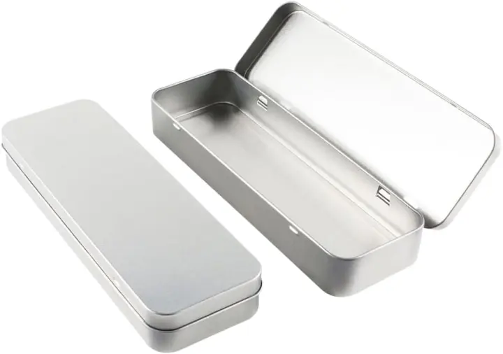 Slim Metal Hinged Pencil Tin — 2-Pack Rectangular Cases