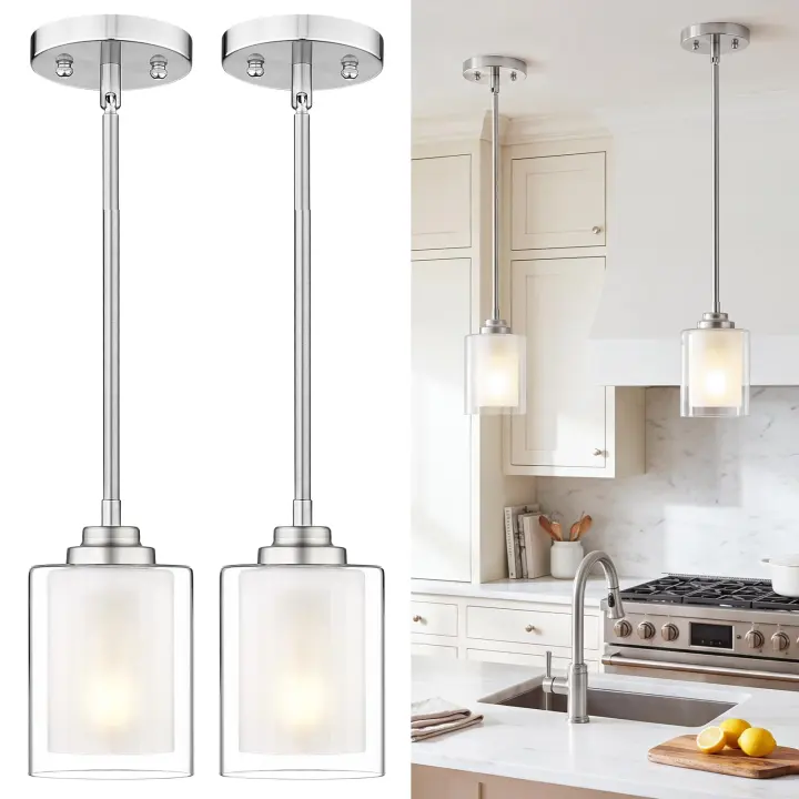 TENGXIN 2-Pack Modern Dual-Glass Pendant Lights (Hanging Fixtures)