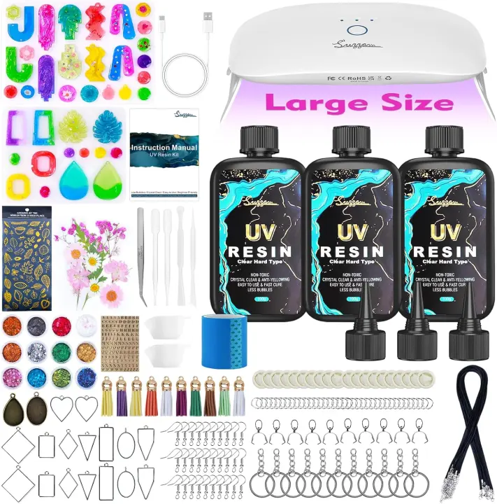 UV Resin Jewelry Making Kit — 300g Clear Resin with 30W Lamp & Molds