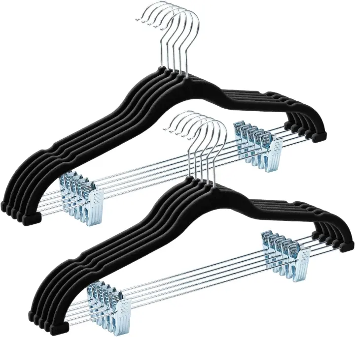 Velvet Pant & Skirt Hangers with Adjustable Clips — 10 Pack, Black