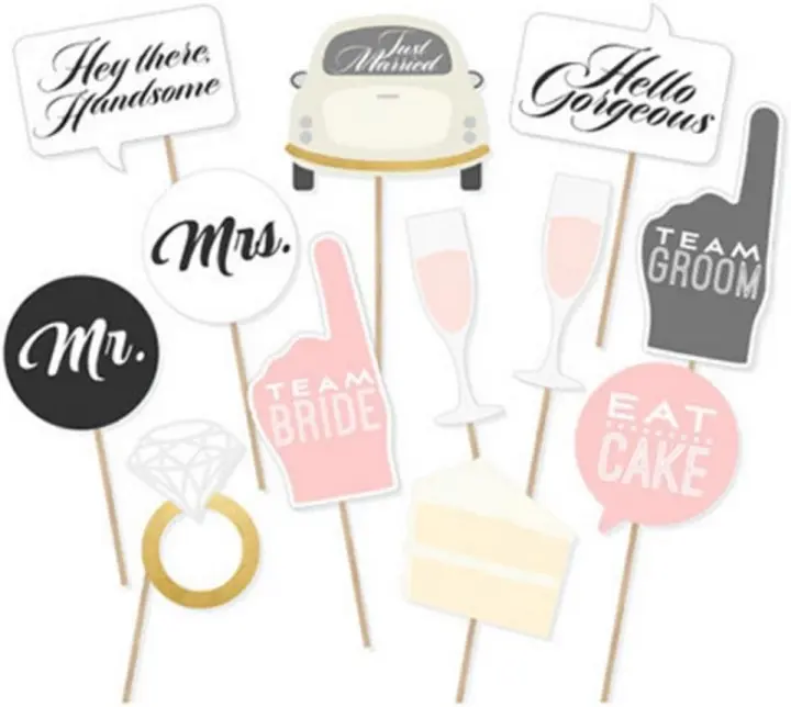 Wedding Photo Booth Props Kit — 12-Piece Bridal Party Accessories
