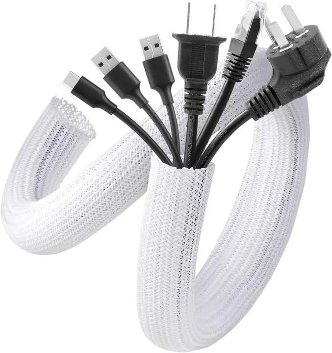 White Self-Closing Cable Management Sleeve — 2 Pack, 5 ft, 1.2 in