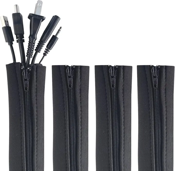 Wrap-It Storage Zipper Cable Sleeves, 24 in Black — 4-Pack